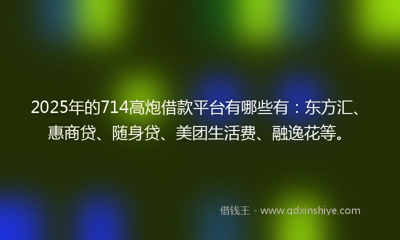 2025年的714高炮借款平台有哪些有：东方汇、惠商贷、随身贷、美团生活费、融逸花等。