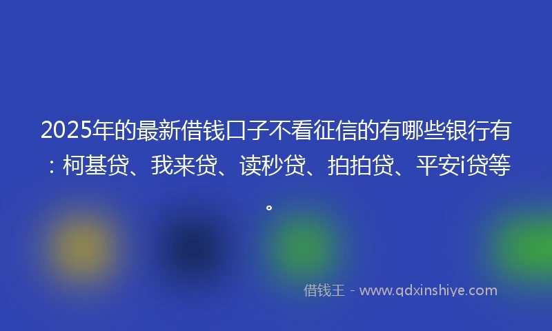 2025年的最新借钱口子不看征信的有哪些银行有：柯基贷、我来贷、读秒贷、拍拍贷、平安i贷等。