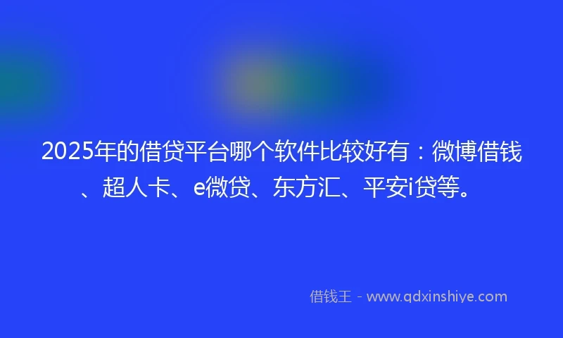 2025年的借贷平台哪个软件比较好有：微博借钱、超人卡、e微贷、东方汇、平安i贷等。