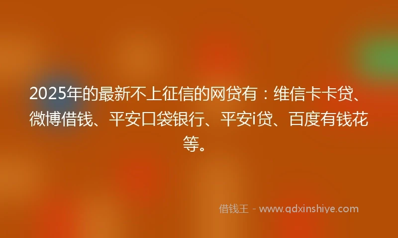 2025年的最新不上征信的网贷有：维信卡卡贷、微博借钱、平安口袋银行、平安i贷、百度有钱花等。