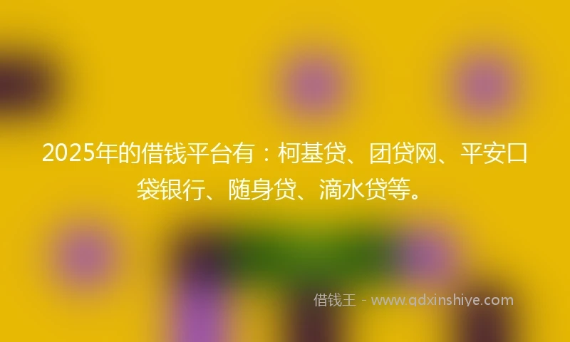 2025年的借钱平台有：柯基贷、团贷网、平安口袋银行、随身贷、滴水贷等。