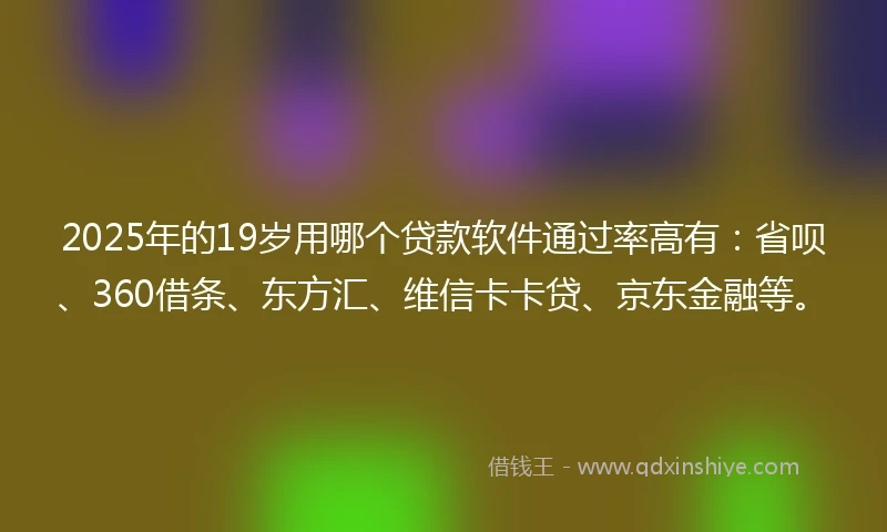 2025年的19岁用哪个贷款软件通过率高有：省呗、360借条、东方汇、维信卡卡贷、京东金融等。