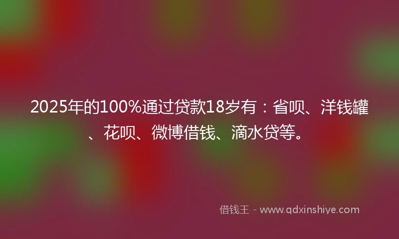 2025年的100%通过贷款18岁有：省呗、洋钱罐、花呗、微博借钱、滴水贷等。