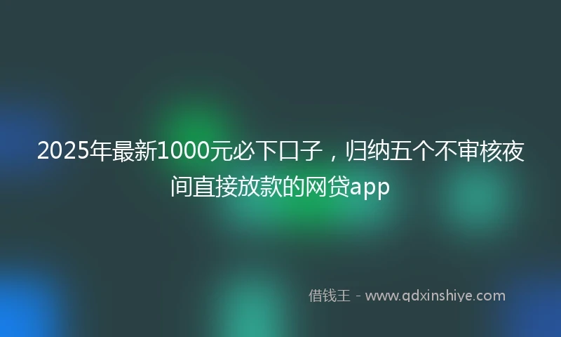2025年最新1000元必下口子，归纳五个不审核夜间直接放款的网贷app