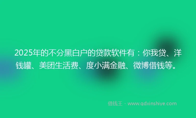 2025年的不分黑白户的贷款软件有：你我贷、洋钱罐、美团生活费、度小满金融、微博借钱等。