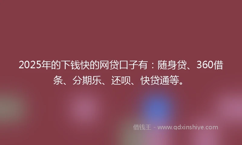 2025年的下钱快的网贷口子有：随身贷、360借条、分期乐、还呗、快贷通等。