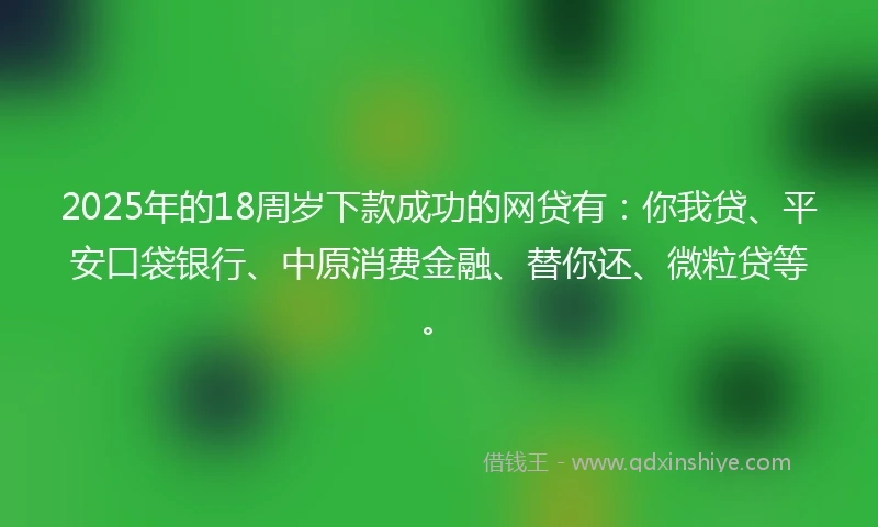 2025年的18周岁下款成功的网贷有：你我贷、平安口袋银行、中原消费金融、替你还、微粒贷等。