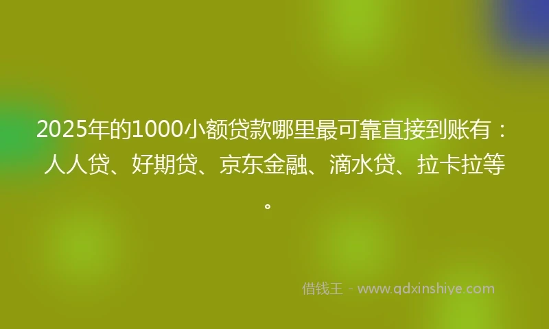 2025年的1000小额贷款哪里最可靠直接到账有：人人贷、好期贷、京东金融、滴水贷、拉卡拉等。