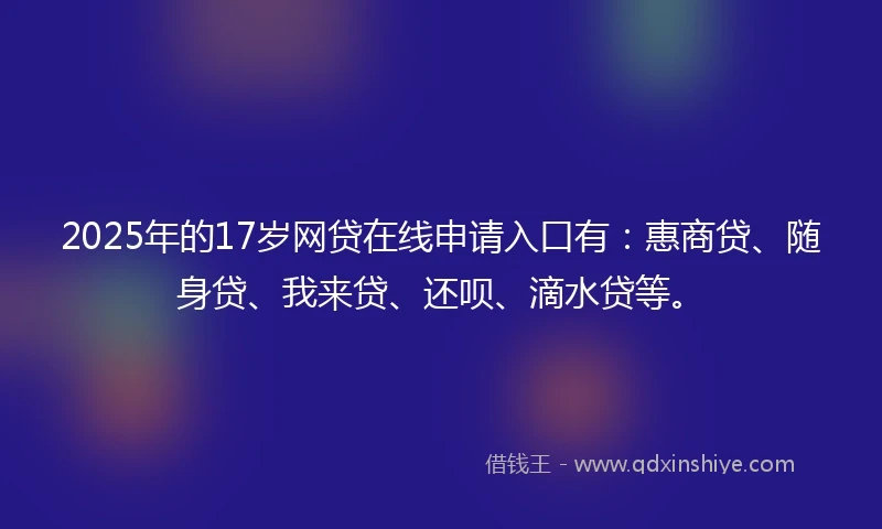 2025年的17岁网贷在线申请入口有：惠商贷、随身贷、我来贷、还呗、滴水贷等。