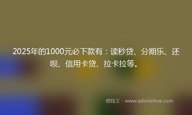 2025年的1000元必下款有：读秒贷、分期乐、还呗、信用卡贷、拉卡拉等。