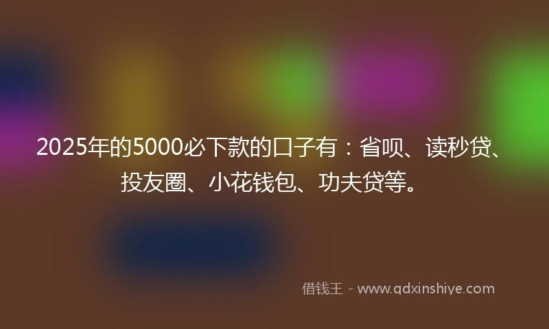 2025年的5000必下款的口子有：省呗、读秒贷、投友圈、小花钱包、功夫贷等。