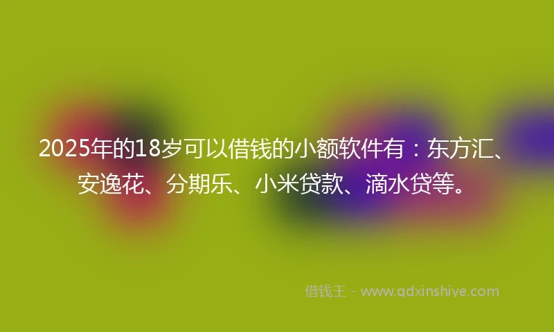 2025年的18岁可以借钱的小额软件有：东方汇、安逸花、分期乐、小米贷款、滴水贷等。
