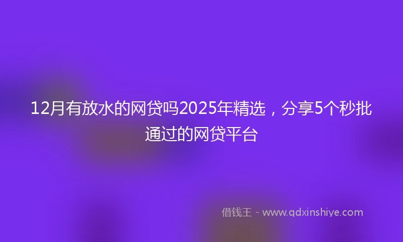 12月有放水的网贷吗2025年精选，分享5个秒批通过的网贷平台