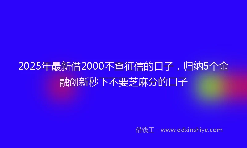 2025年最新借2000不查征信的口子，归纳5个金融创新秒下不要芝麻分的口子