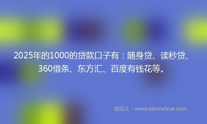 2025年的1000的贷款口子有：随身贷、读秒贷、360借条、东方汇、百度有钱花等。