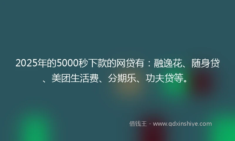 2025年的5000秒下款的网贷有：融逸花、随身贷、美团生活费、分期乐、功夫贷等。