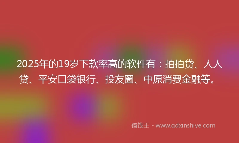 2025年的19岁下款率高的软件有：拍拍贷、人人贷、平安口袋银行、投友圈、中原消费金融等。