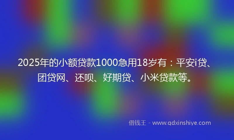 2025年的小额贷款1000急用18岁有：平安i贷、团贷网、还呗、好期贷、小米贷款等。