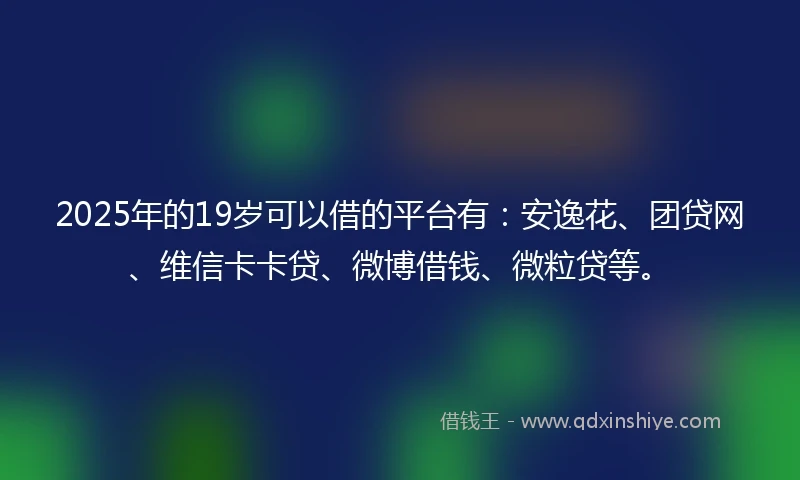2025年的19岁可以借的平台有：安逸花、团贷网、维信卡卡贷、微博借钱、微粒贷等。