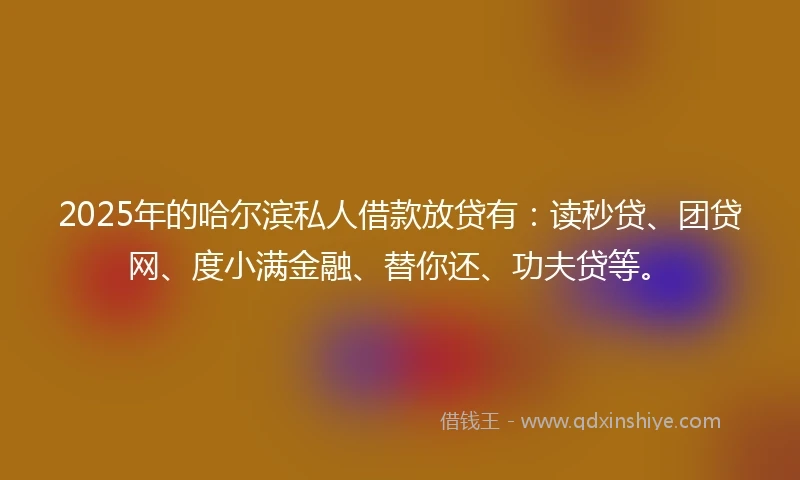 2025年的哈尔滨私人借款放贷有：读秒贷、团贷网、度小满金融、替你还、功夫贷等。