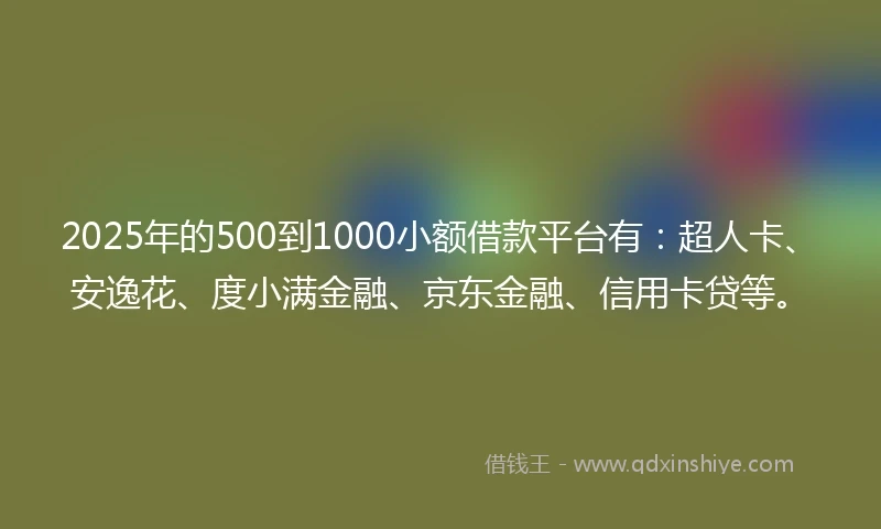2025年的500到1000小额借款平台有：超人卡、安逸花、度小满金融、京东金融、信用卡贷等。