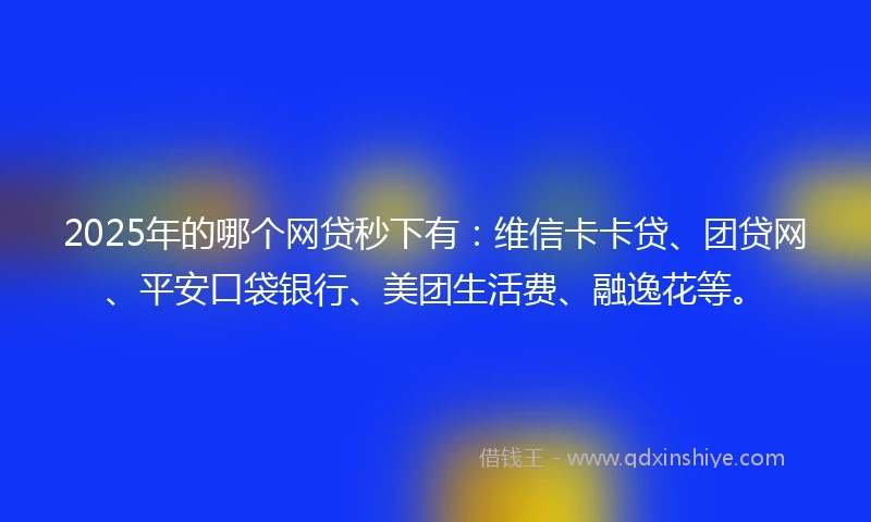2025年的哪个网贷秒下有：维信卡卡贷、团贷网、平安口袋银行、美团生活费、融逸花等。