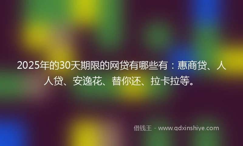 2025年的30天期限的网贷有哪些有：惠商贷、人人贷、安逸花、替你还、拉卡拉等。