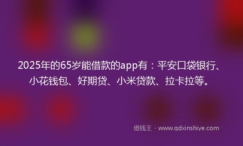 2025年的65岁能借款的app有：平安口袋银行、小花钱包、好期贷、小米贷款、拉卡拉等。