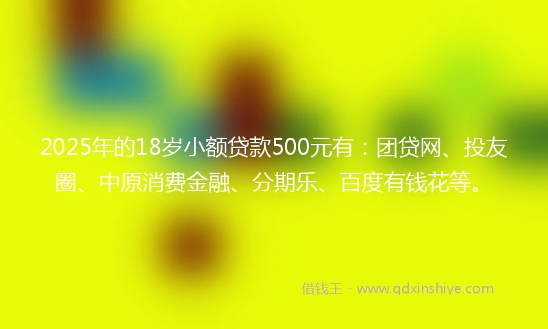 2025年的18岁小额贷款500元有：团贷网、投友圈、中原消费金融、分期乐、百度有钱花等。