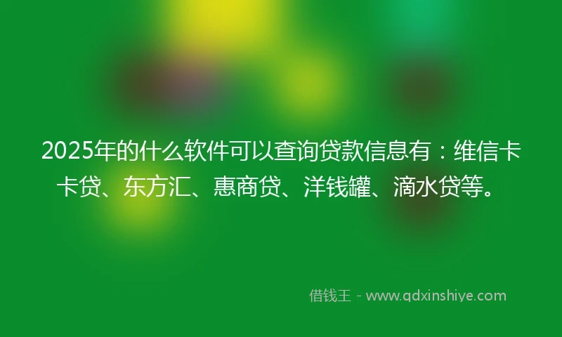 2025年的什么软件可以查询贷款信息有：维信卡卡贷、东方汇、惠商贷、洋钱罐、滴水贷等。