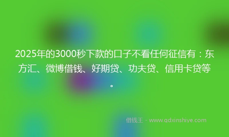 2025年的3000秒下款的口子不看任何征信有：东方汇、微博借钱、好期贷、功夫贷、信用卡贷等。
