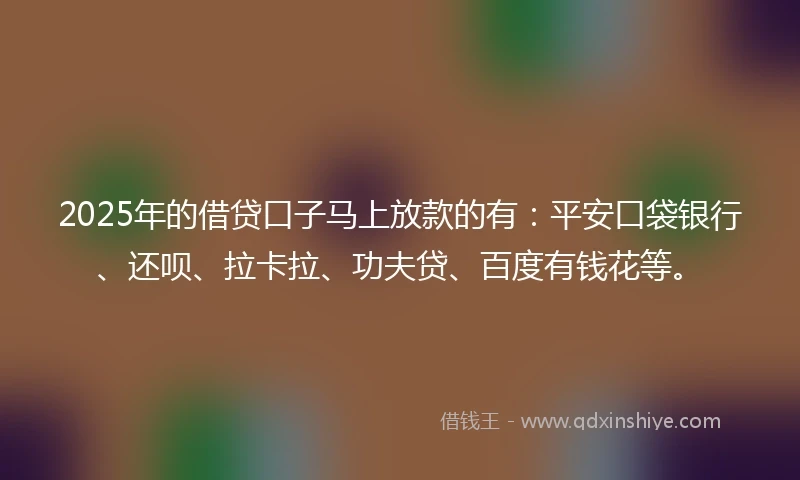 2025年的借贷口子马上放款的有：平安口袋银行、还呗、拉卡拉、功夫贷、百度有钱花等。