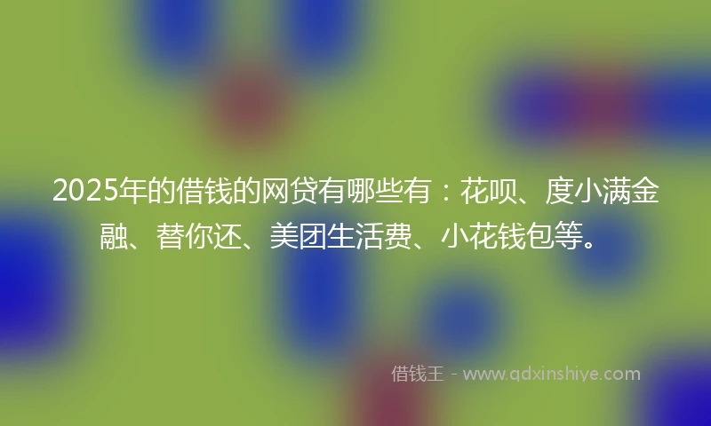 2025年的借钱的网贷有哪些有：花呗、度小满金融、替你还、美团生活费、小花钱包等。