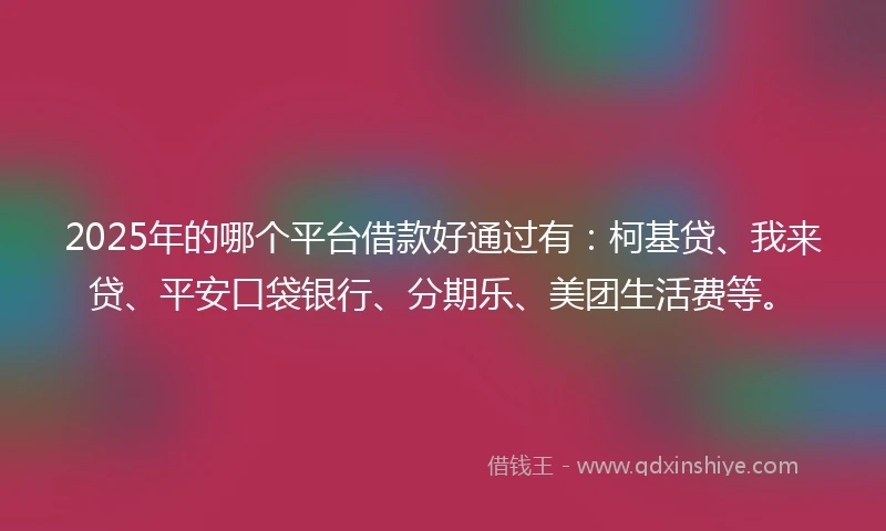 2025年的哪个平台借款好通过有：柯基贷、我来贷、平安口袋银行、分期乐、美团生活费等。