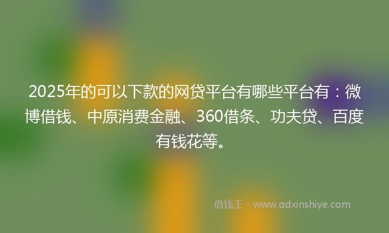 2025年的可以下款的网贷平台有哪些平台有：微博借钱、中原消费金融、360借条、功夫贷、百度有钱花等。