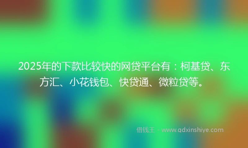 2025年的下款比较快的网贷平台有：柯基贷、东方汇、小花钱包、快贷通、微粒贷等。