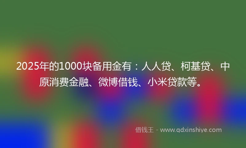 2025年的1000块备用金有：人人贷、柯基贷、中原消费金融、微博借钱、小米贷款等。
