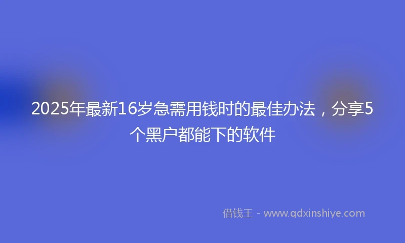 2025年最新16岁急需用钱时的最佳办法，分享5个黑户都能下的软件