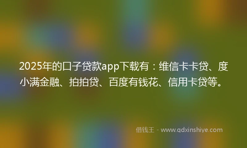 2025年的口子贷款app下载有：维信卡卡贷、度小满金融、拍拍贷、百度有钱花、信用卡贷等。