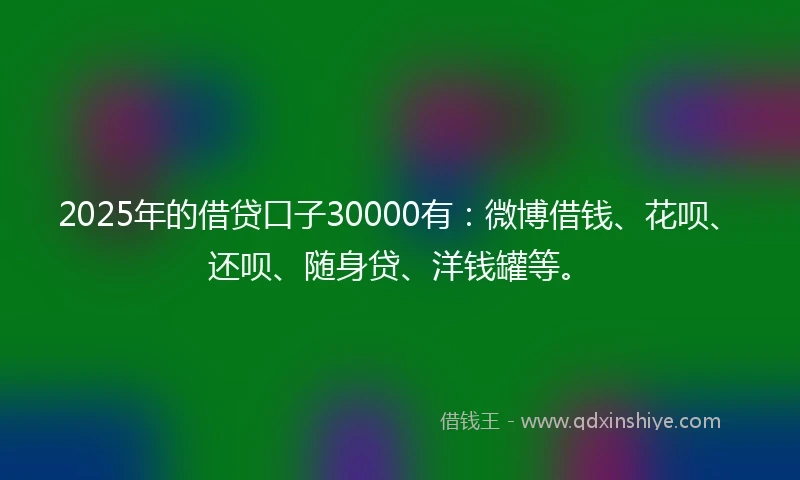 2025年的借贷口子30000有：微博借钱、花呗、还呗、随身贷、洋钱罐等。