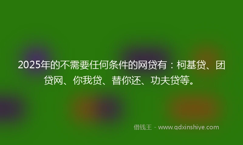 2025年的不需要任何条件的网贷有：柯基贷、团贷网、你我贷、替你还、功夫贷等。