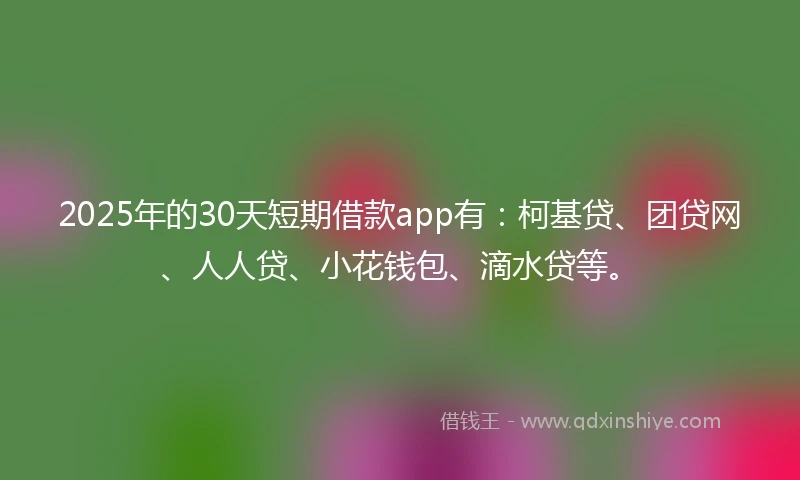2025年的30天短期借款app有：柯基贷、团贷网、人人贷、小花钱包、滴水贷等。