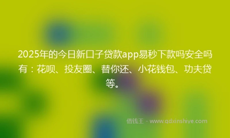 2025年的今日新口子贷款app易秒下款吗安全吗有：花呗、投友圈、替你还、小花钱包、功夫贷等。