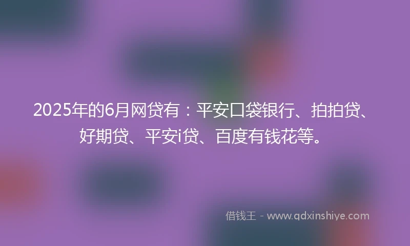 2025年的6月网贷有：平安口袋银行、拍拍贷、好期贷、平安i贷、百度有钱花等。