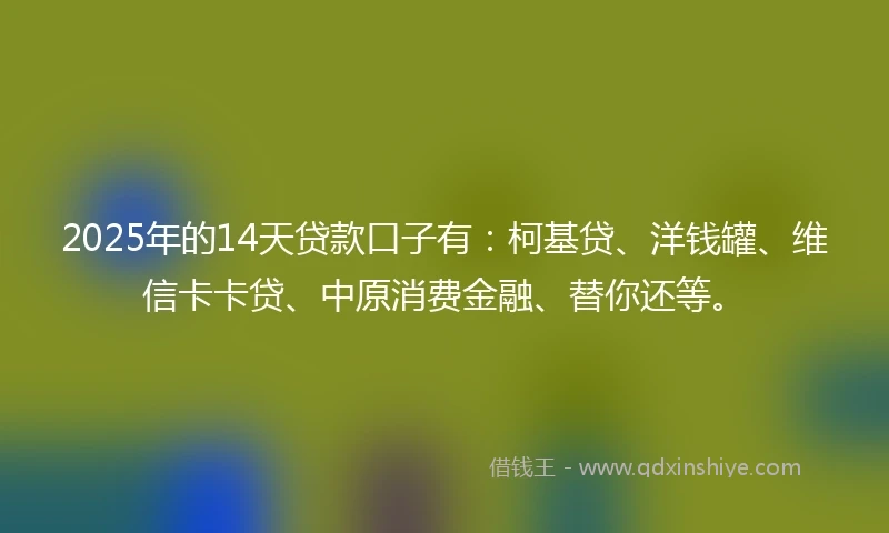 2025年的14天贷款口子有：柯基贷、洋钱罐、维信卡卡贷、中原消费金融、替你还等。
