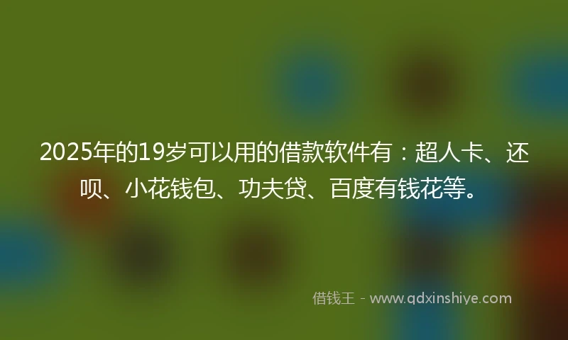 2025年的19岁可以用的借款软件有：超人卡、还呗、小花钱包、功夫贷、百度有钱花等。
