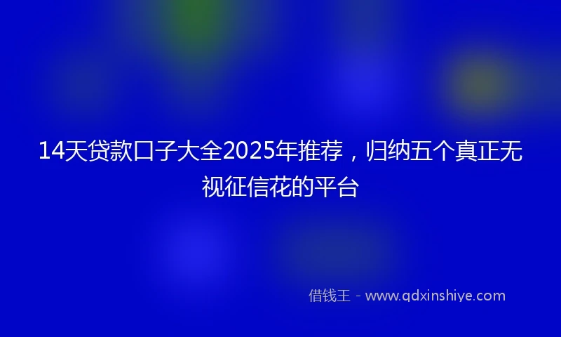 14天贷款口子大全2025年推荐，归纳五个真正无视征信花的平台
