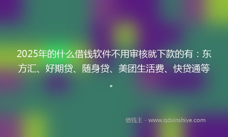 2025年的什么借钱软件不用审核就下款的有：东方汇、好期贷、随身贷、美团生活费、快贷通等。