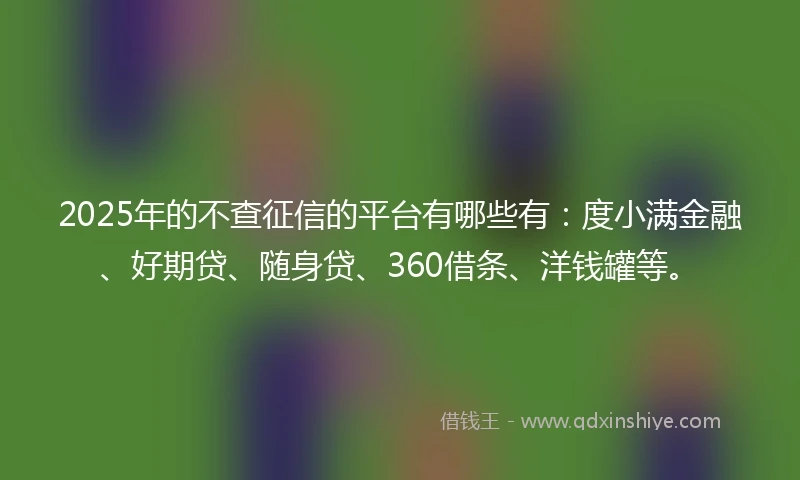 2025年的不查征信的平台有哪些有：度小满金融、好期贷、随身贷、360借条、洋钱罐等。
