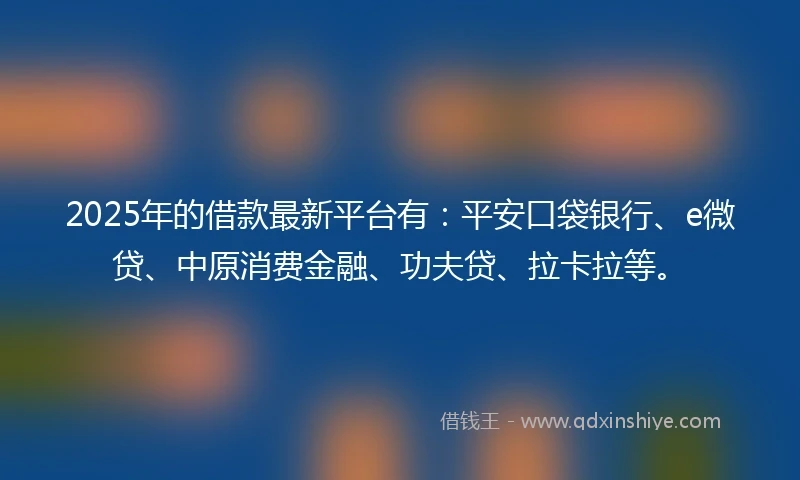 2025年的借款最新平台有：平安口袋银行、e微贷、中原消费金融、功夫贷、拉卡拉等。